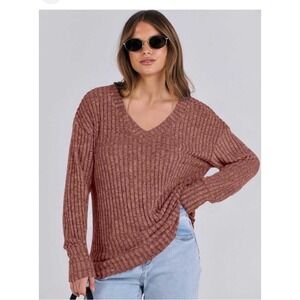 ANRABESS Sweater Dress Women's Size‎ XL V-neck Long Sleeve Brown Color